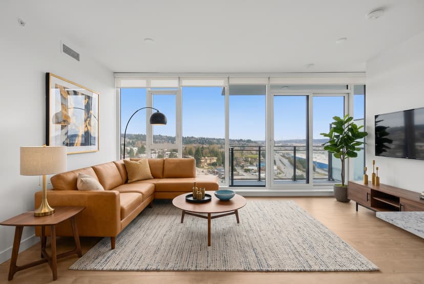 Real virtual-staging output — a furnished living room